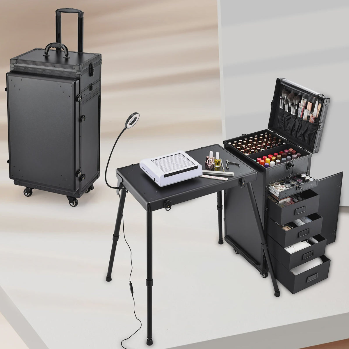 Mobiele Manicure Tafel met 5 Lades & Make-up Trolley - Inklapbaar Werkstation op Wielen