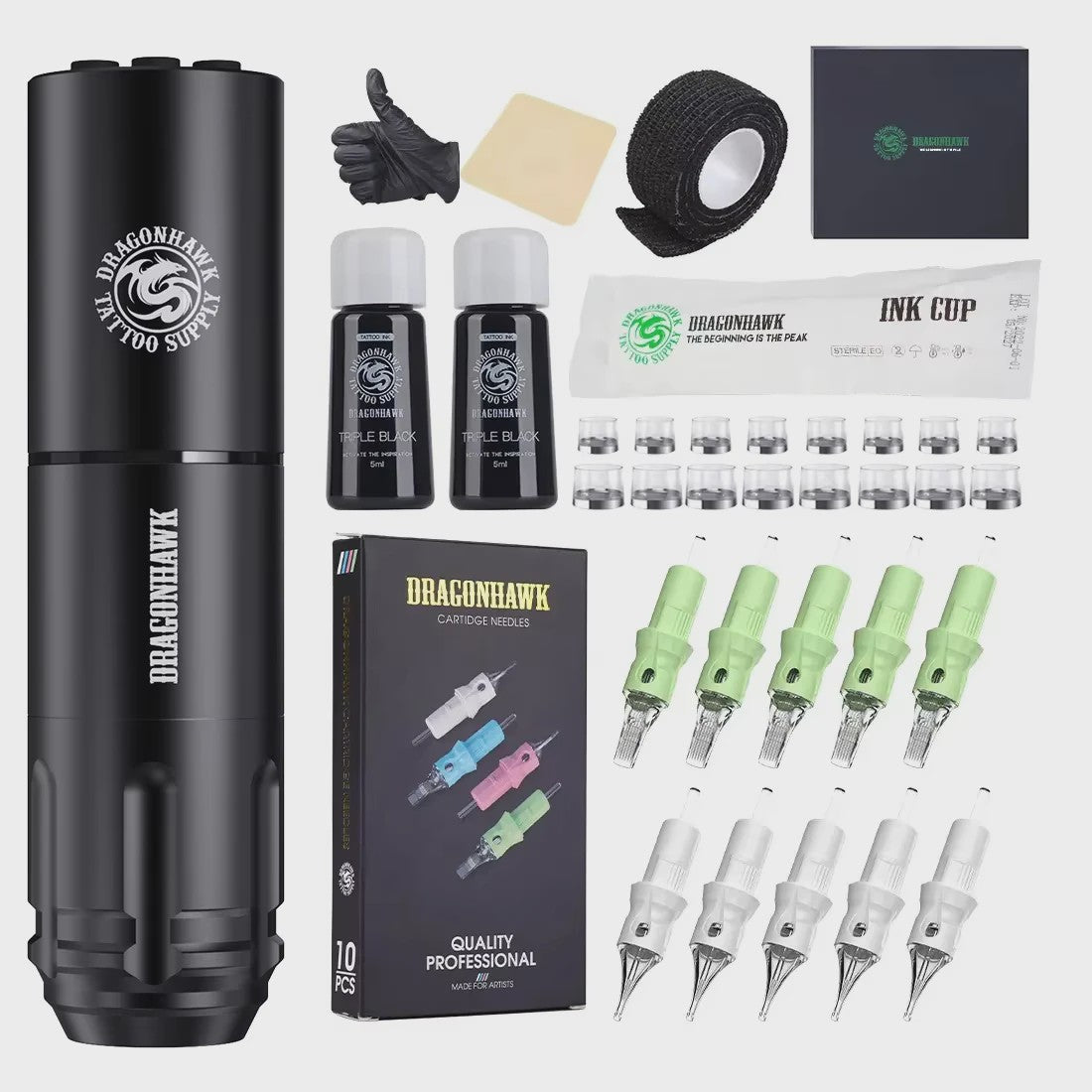 Dragonhawk A1 Draadloze Tattoopen Kit - Dual Modes, 1600mAh Batterij, 3.5mm Slag
