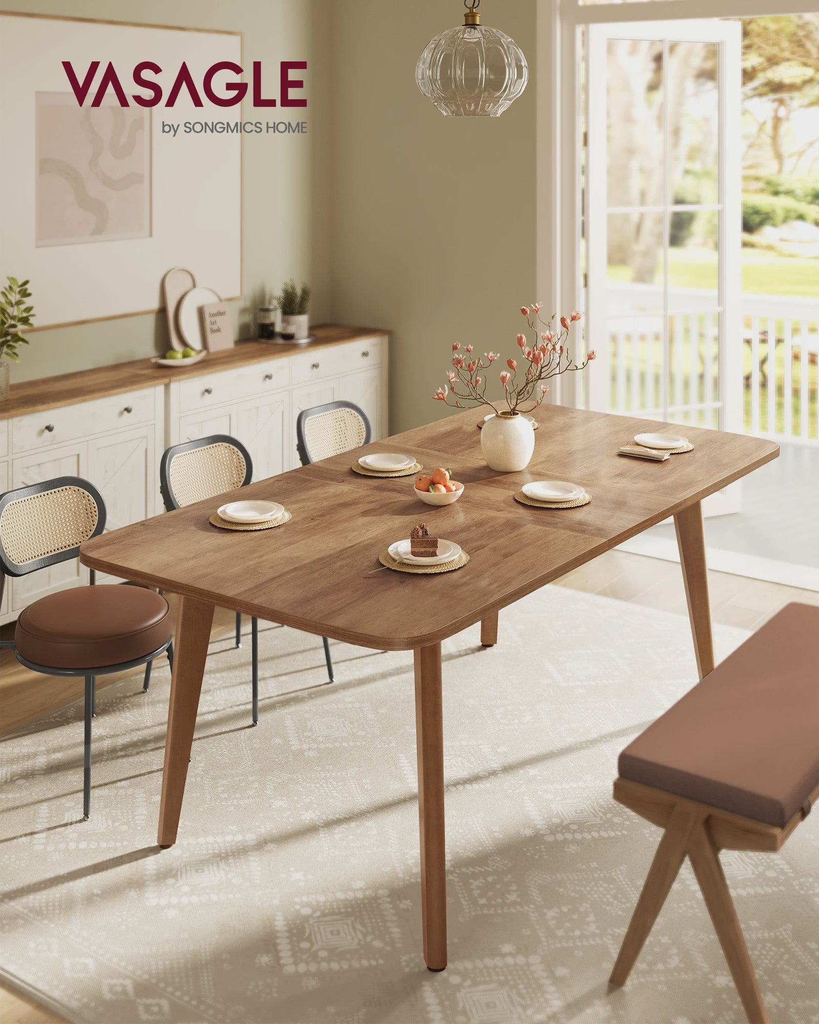 Uitschuifbare Eettafel voor 4-8 Personen - Houtkleurig - Verstelbaar tot 180 cm