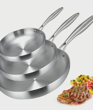 3-delige RVS Koekenpan Set - Snel & Gelijkmatig Verwarmen, Gezond Koken