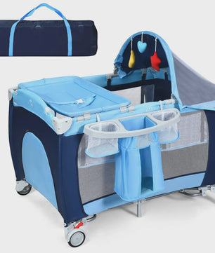 4-in-1 Baby Reisbedje: Wiege, Commode, Speelbox & Muziek - Inklapbaar & Draagbaar