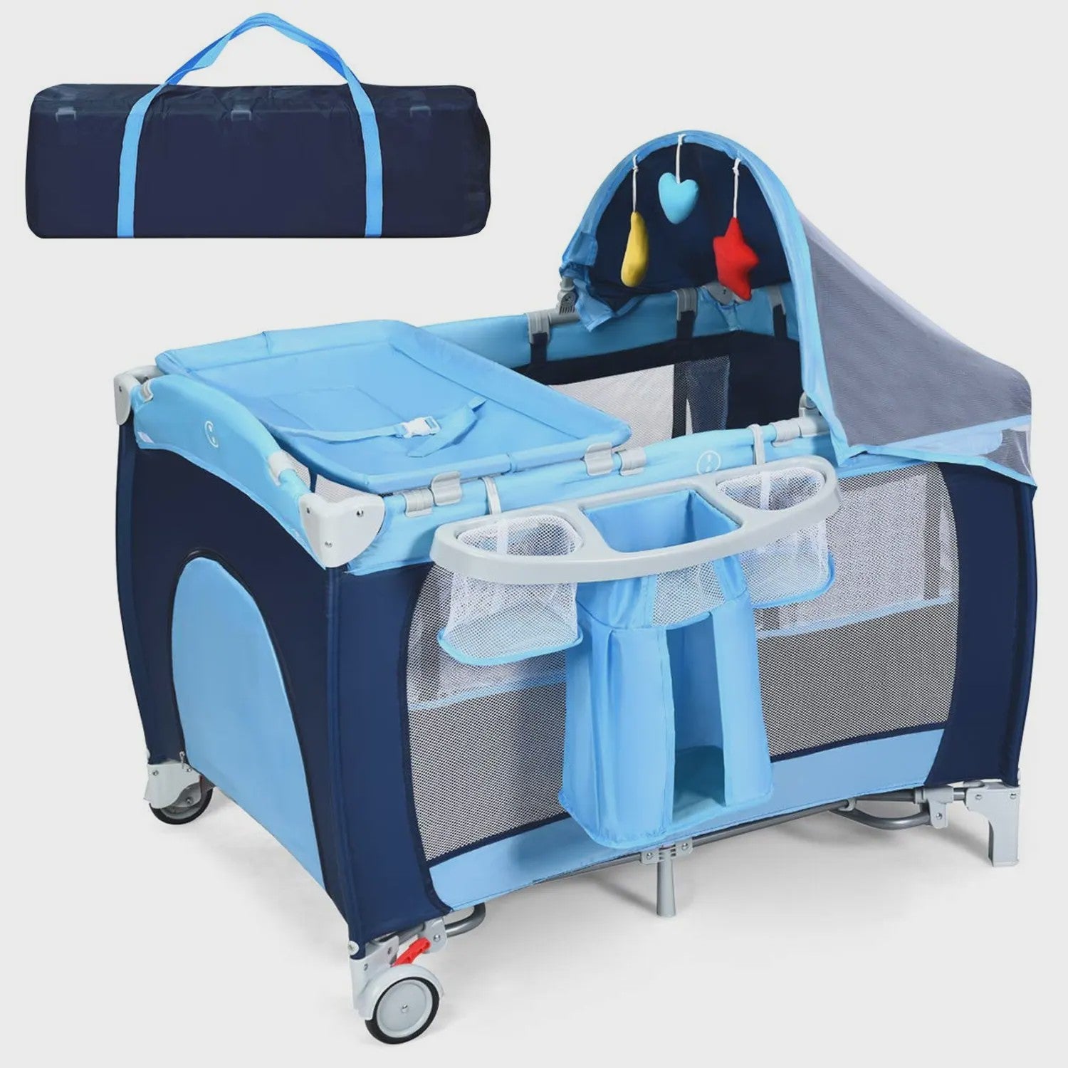 4-in-1 Baby Reisbedje: Wiege, Commode, Speelbox & Muziek - Inklapbaar & Draagbaar