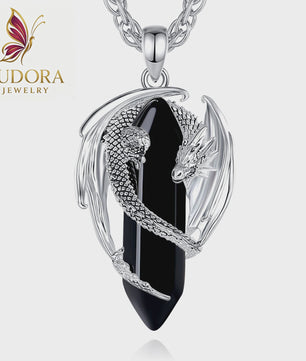 Obsidiaan Draak Ketting - Vintage Kristal Hanger met Spirituele Kracht voor Mannen en Vrouwen