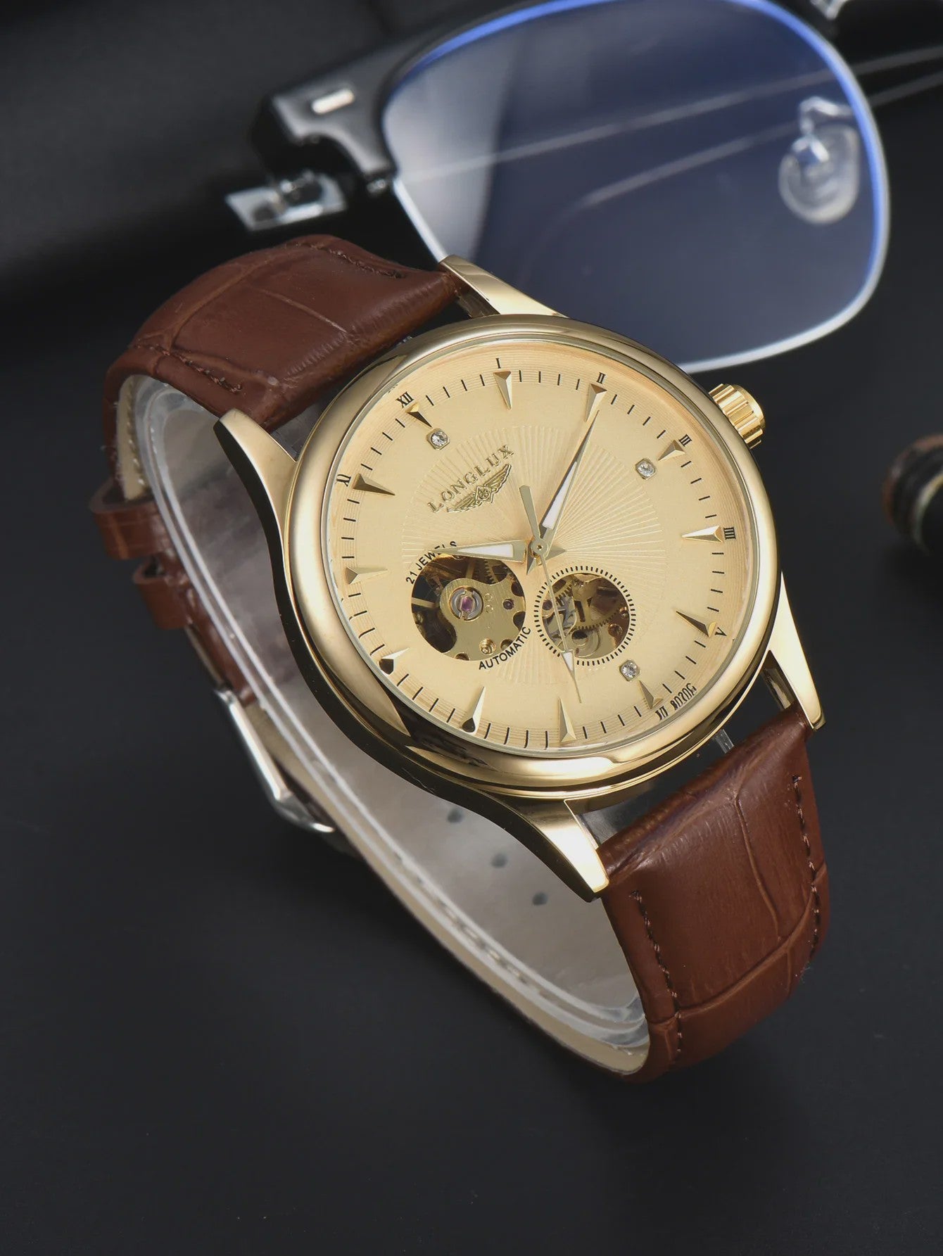 LONGLUX Heren Automatisch Skeleton Horloge - Elegant, Waterdicht & Romeinse Cijfers