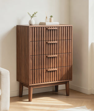 Anajqaqia Commode met 4 Lades - Stijlvolle Houten Opbergkast in Walnootkleur