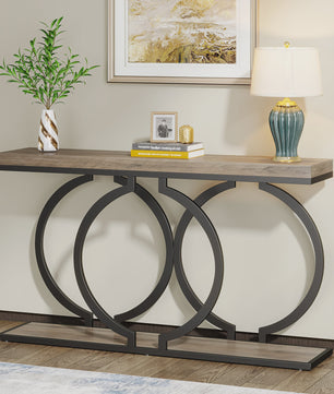 Moderne Console Tafel 55 inch met Faux Marmer - Smalle Entree Tafel met Unieke Basis