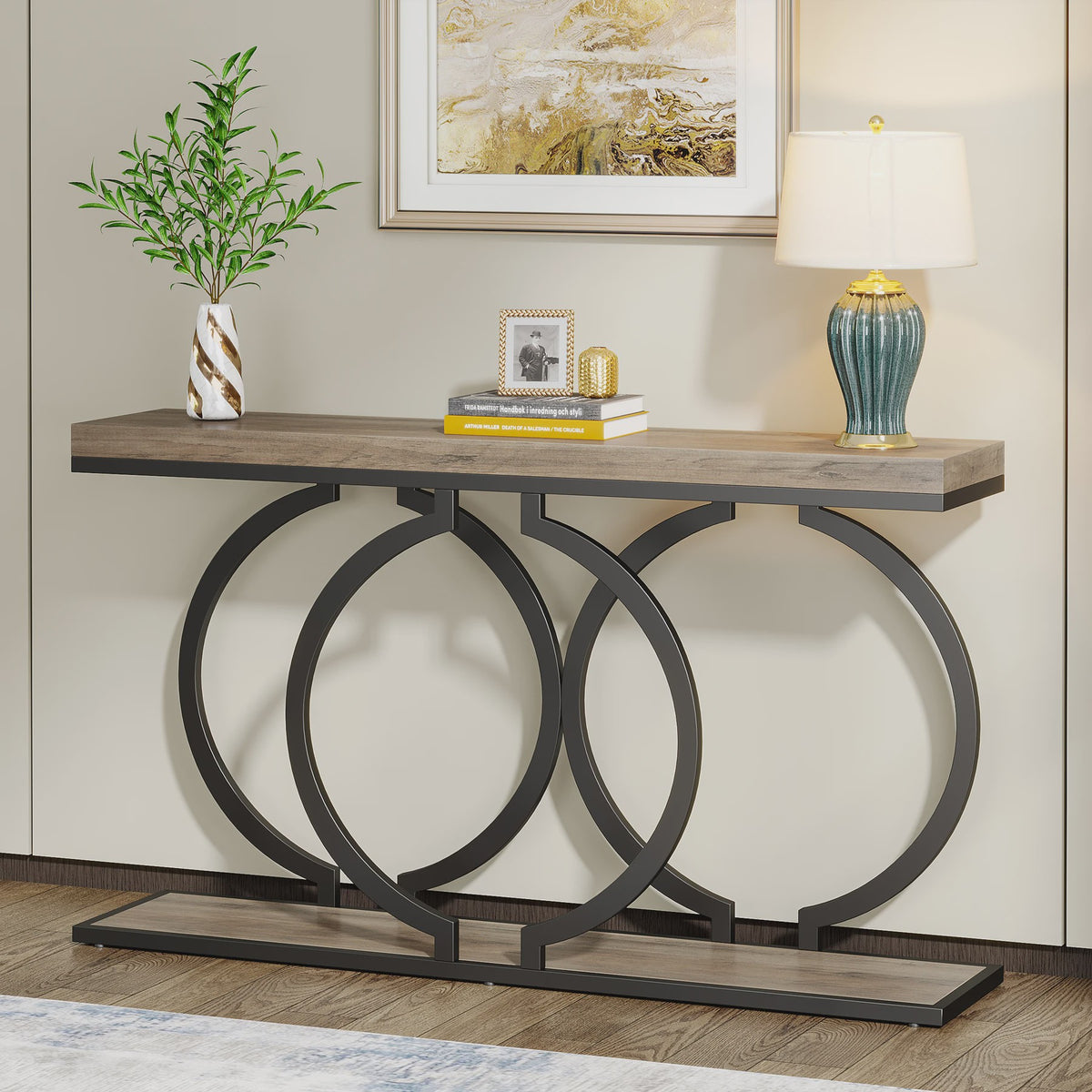 Moderne Console Tafel 55 inch met Faux Marmer - Smalle Entree Tafel met Unieke Basis