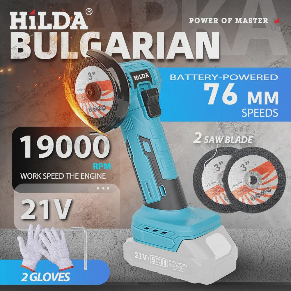 HILDA Mini Haakse Slijper 3 Inch - Draadloos, Borstelloos & Krachtig voor Hout, Keramiek & Metaal (21V)