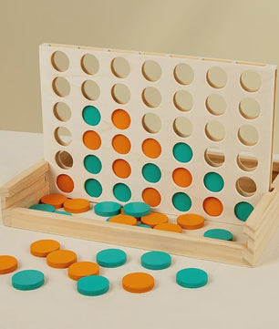 Houten Vier Op Een Rij Spel - Draagbaar Strategisch Bordspel voor 2 Spelers