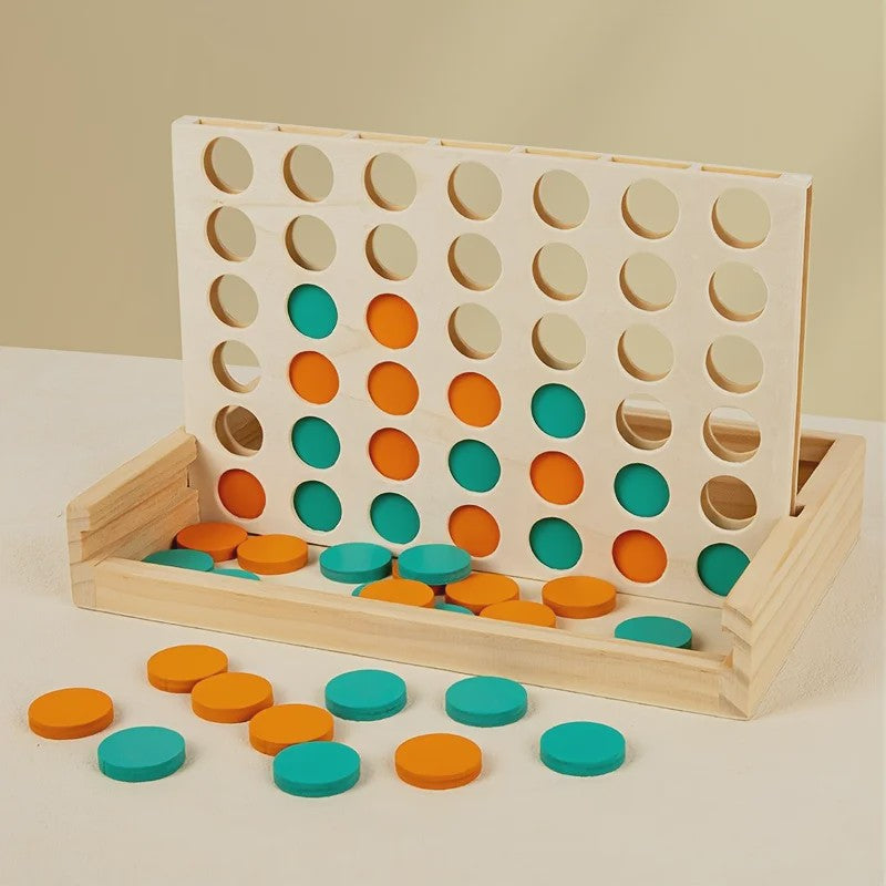Houten Vier Op Een Rij Spel - Draagbaar Strategisch Bordspel voor 2 Spelers