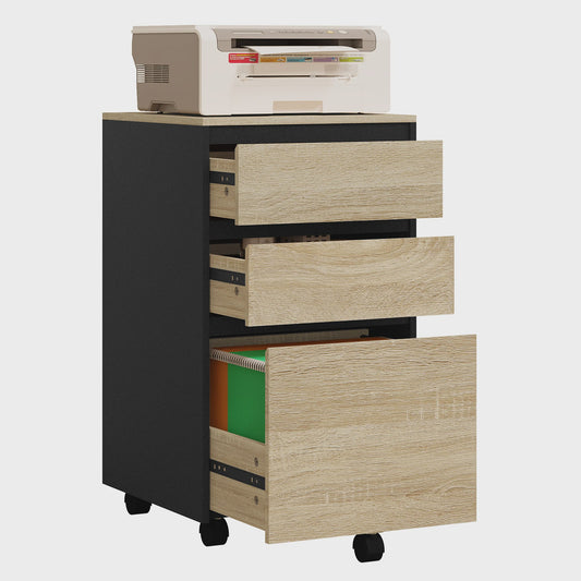 Mobiel Archiefkastje met 3 Lades en Wielen - Kantoor Organizer 40x70x40cm