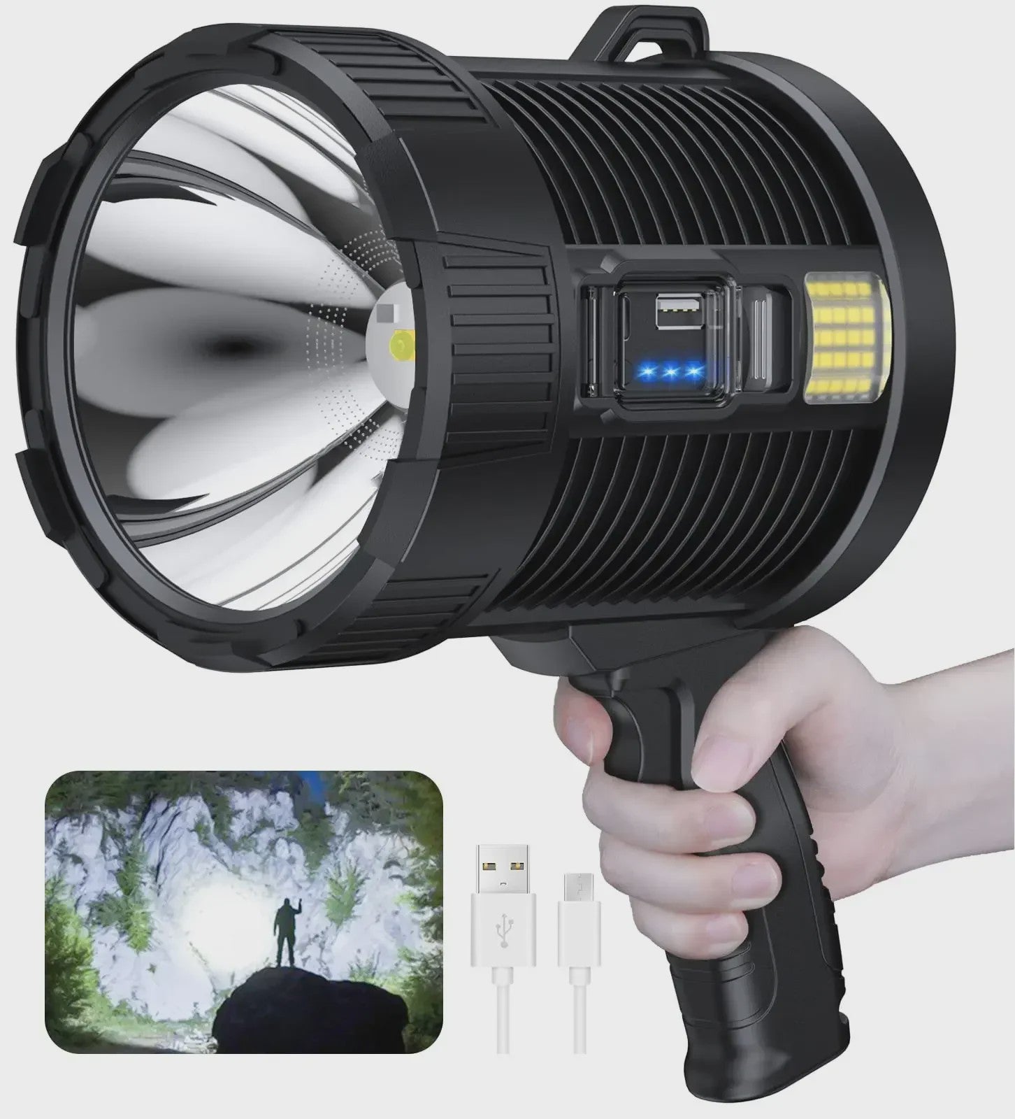 Krachtige Oplaadbare LED Spotlight 900.000 Lumen met Solar & Powerbank Functie