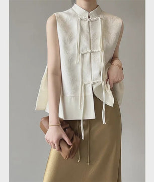 Chique Jacquard Vest met Knopen en Opstaande Kraag - Retro Stijl