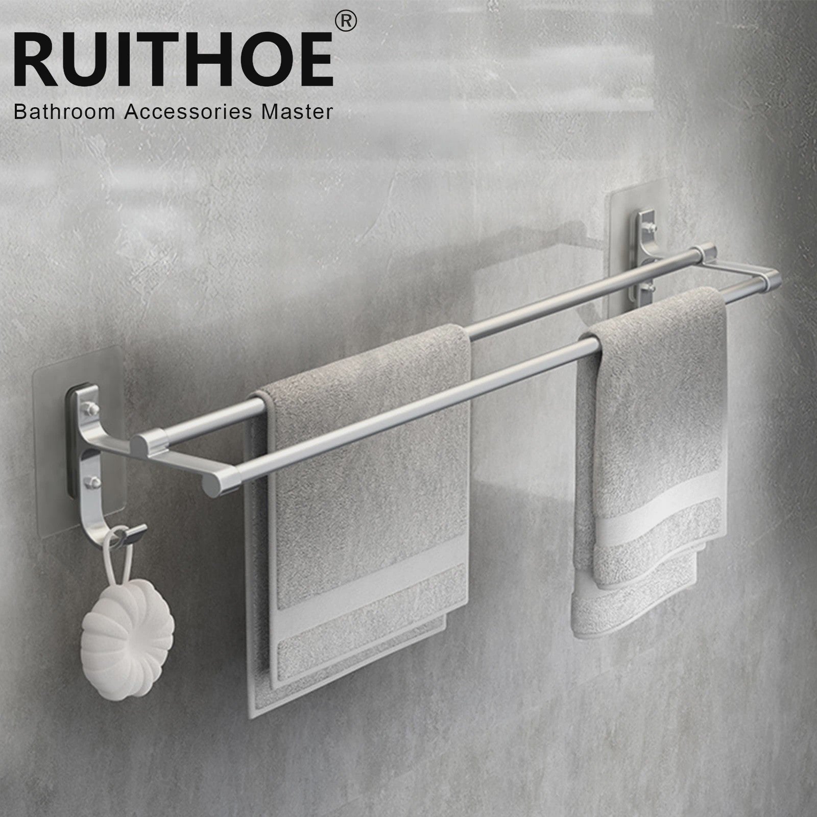Dubbel Handdoekrek Badkamer Wandmontage - Aluminium, Zonder Boren, 40/50cm
