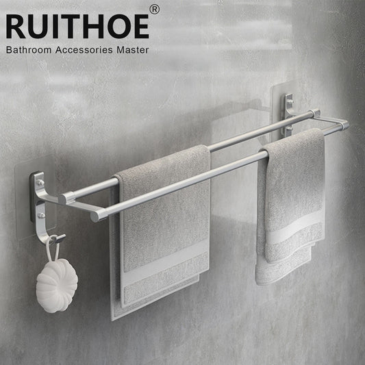 Dubbel Handdoekrek Badkamer Wandmontage - Aluminium, Zonder Boren, 40/50cm