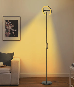 Moderne LED Vloerlamp met Afstandsbediening - Dimbare Staande Leeslamp met 2 Draaibare Lichten