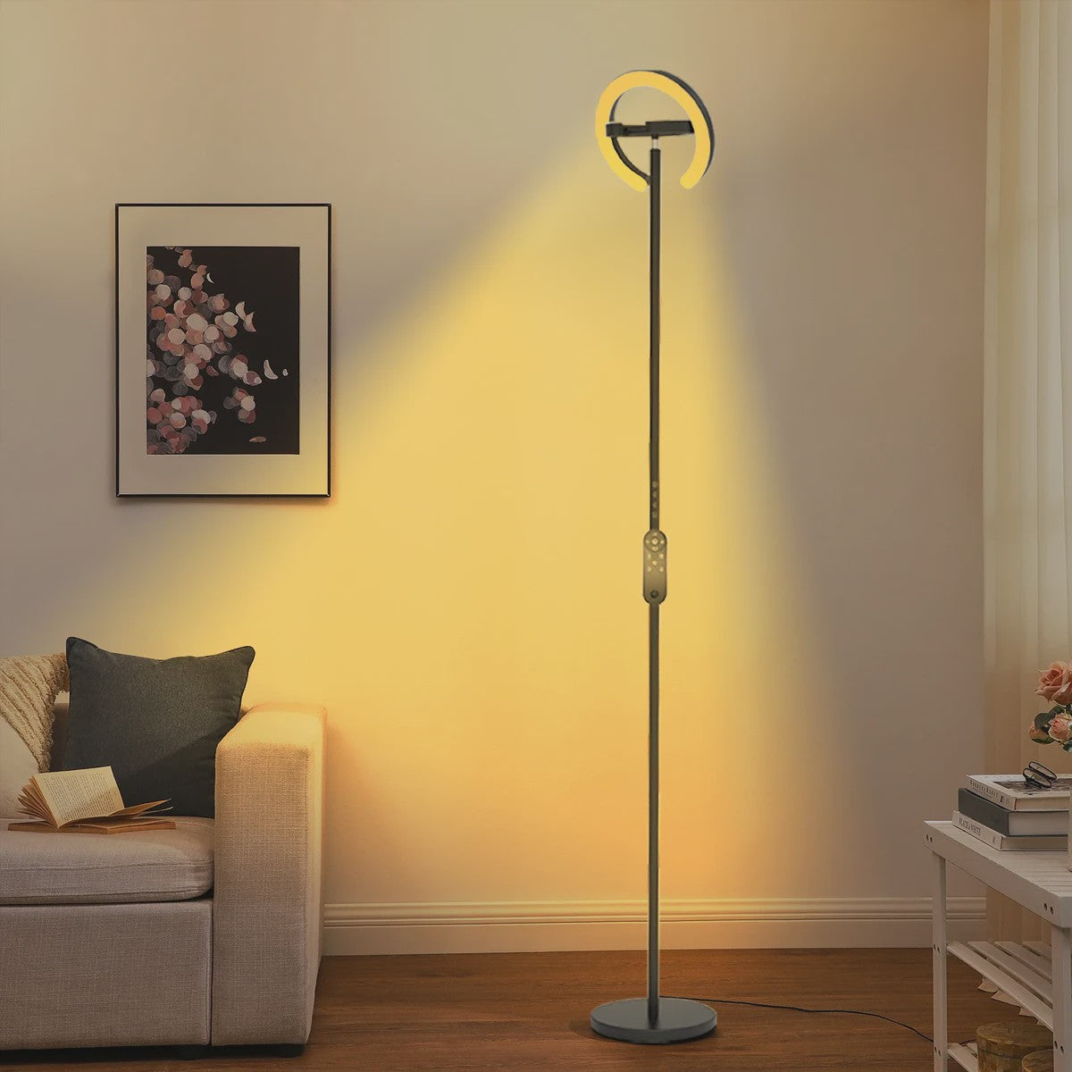 Moderne LED Vloerlamp met Afstandsbediening - Dimbare Staande Leeslamp met 2 Draaibare Lichten