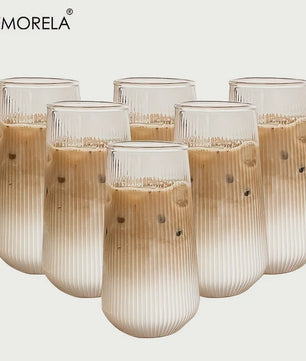 Set van 4 of 6 Hittebestendige Glazen Mokken met Verticale Ribbels - Koffie, Thee, Water, Sap