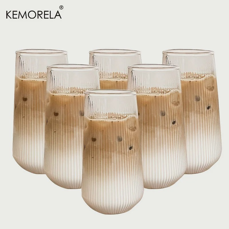 Set van 4 of 6 Hittebestendige Glazen Mokken met Verticale Ribbels - Koffie, Thee, Water, Sap