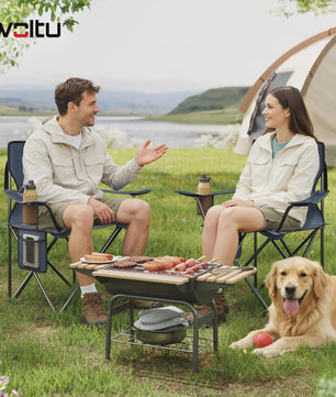 Set van 2 Campingstoelen met Drankhouder en Zijvak - Inclusief Draagtassen