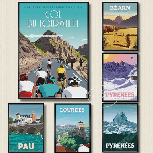 Vintage Poster Collectie: Frankrijk, Spanje, Pyreneeën & Fietsroutes - Wanddecoratie Canvas Prints