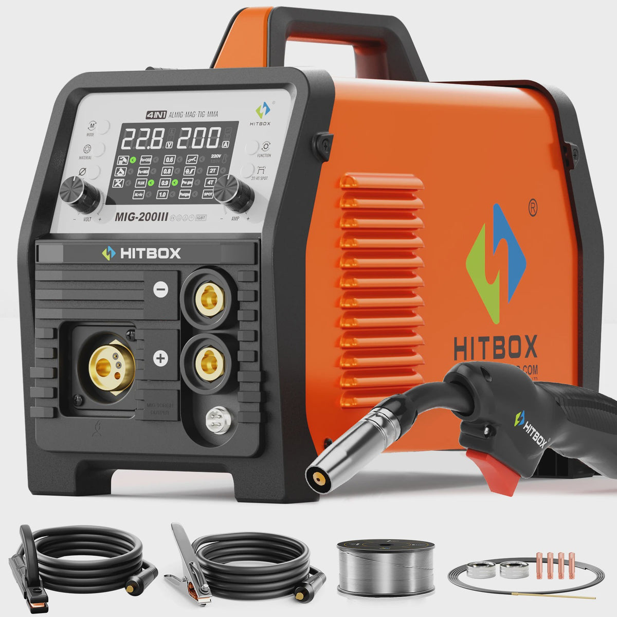HITBOX MIG200 Lasapparaat: 7-in-1 MIG/MMA/TIG/Spot met LED Display - Ideaal voor ZZP'ers en MKB