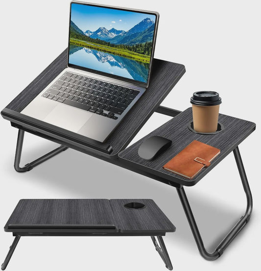 Opvouwbare Laptoptafel met 5 Hoogtestanden, Bekerhouder & Verstelbaar Bureau - Ideaal voor Bed, Bank of Balkon