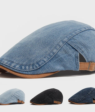 Vintage Denim Newsboy Pet voor Dames en Heren - Casual Platte Vizier Pet, Verstelbaar