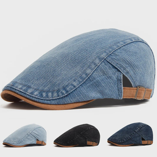Vintage Denim Newsboy Pet voor Dames en Heren - Casual Platte Vizier Pet, Verstelbaar