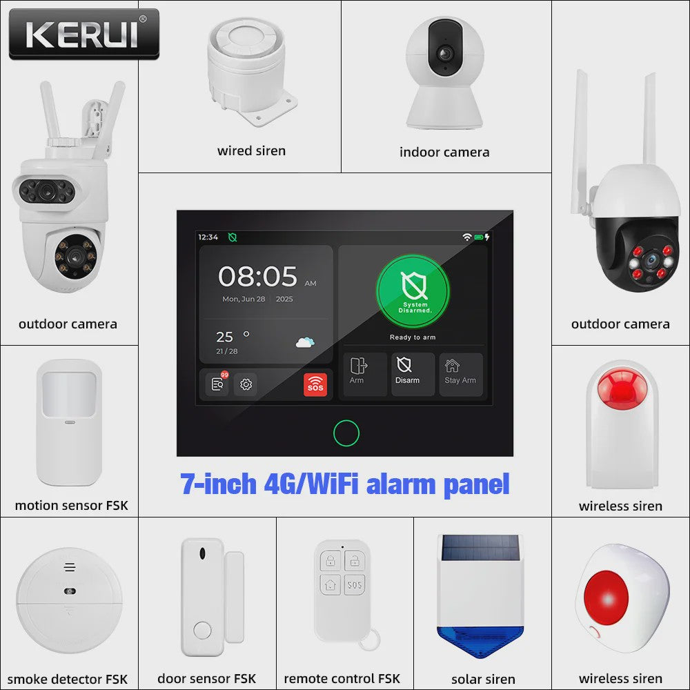 KERUI 4G/WiFi GSM Home Alarm Systeem met 7-inch Touchscreen & Tuya Compatibiliteit
