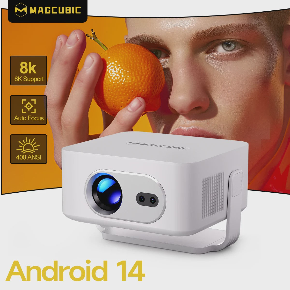 Magcubic HY300Max: Draagbare Projector met Android 14, 400 ANSI, 8K Ondersteuning, Auto Focus & WiFi6