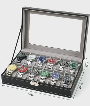 Luxe PU Leder Horlogedoos met Glazen Deksel - Diverse Vakverdelingen (2-12 Girds)