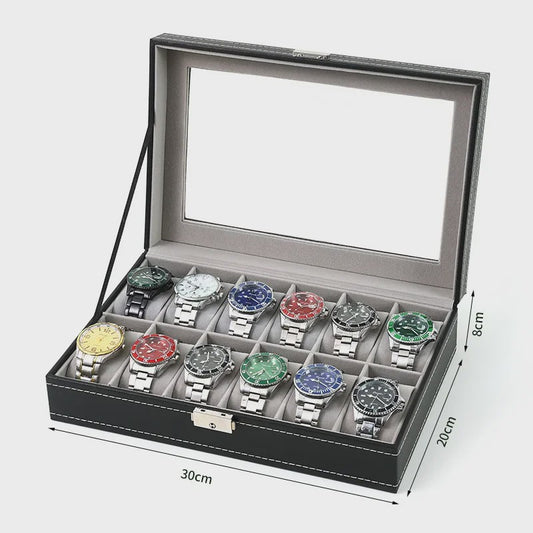 Luxe PU Leder Horlogedoos met Glazen Deksel - Diverse Vakverdelingen (2-12 Girds)
