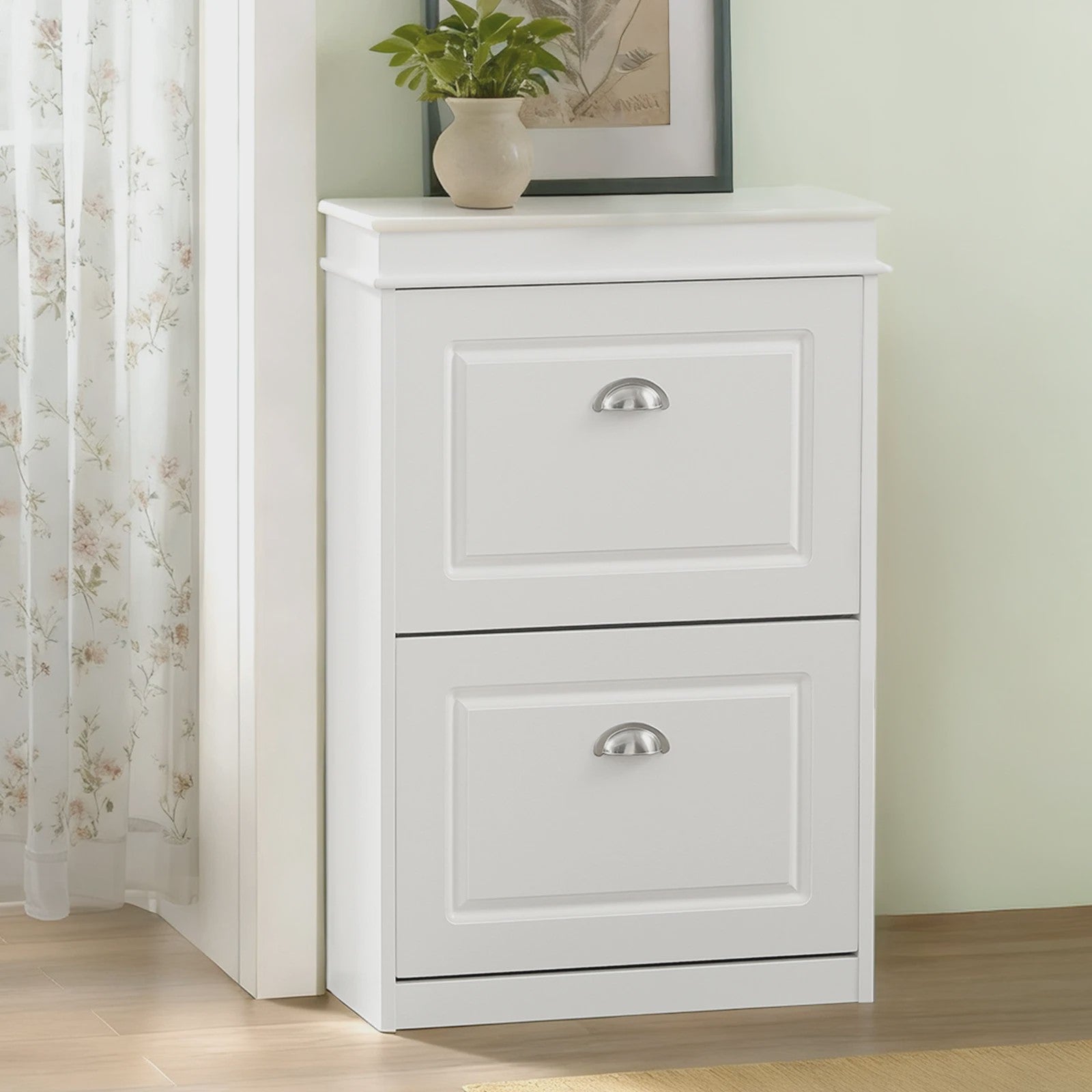 Stijlvolle Schoenenkast met 2 Klepkasten en 4 Opbergvakken - 54x83x24cm