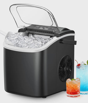 Compacte IJsblokjesmachine: 12kg/24u, Snel ijs in 6 min, Zelfreinigend, Draagbaar, Stil & RVS Look