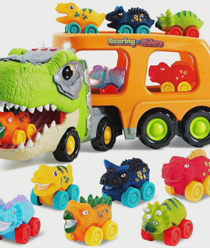 Dinosaurussen Vrachtwagen met 6 Mini Auto's - Licht & Geluid - Speelgoed voor Kinderen