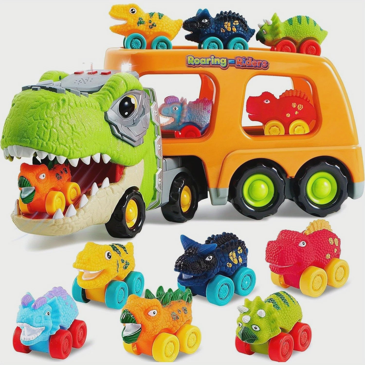 Dinosaurussen Vrachtwagen met 6 Mini Auto's - Licht & Geluid - Speelgoed voor Kinderen