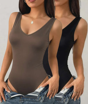 Dames Bodysuit met V-hals - 2-Pack - Mouwloos & Nauwsluitend
