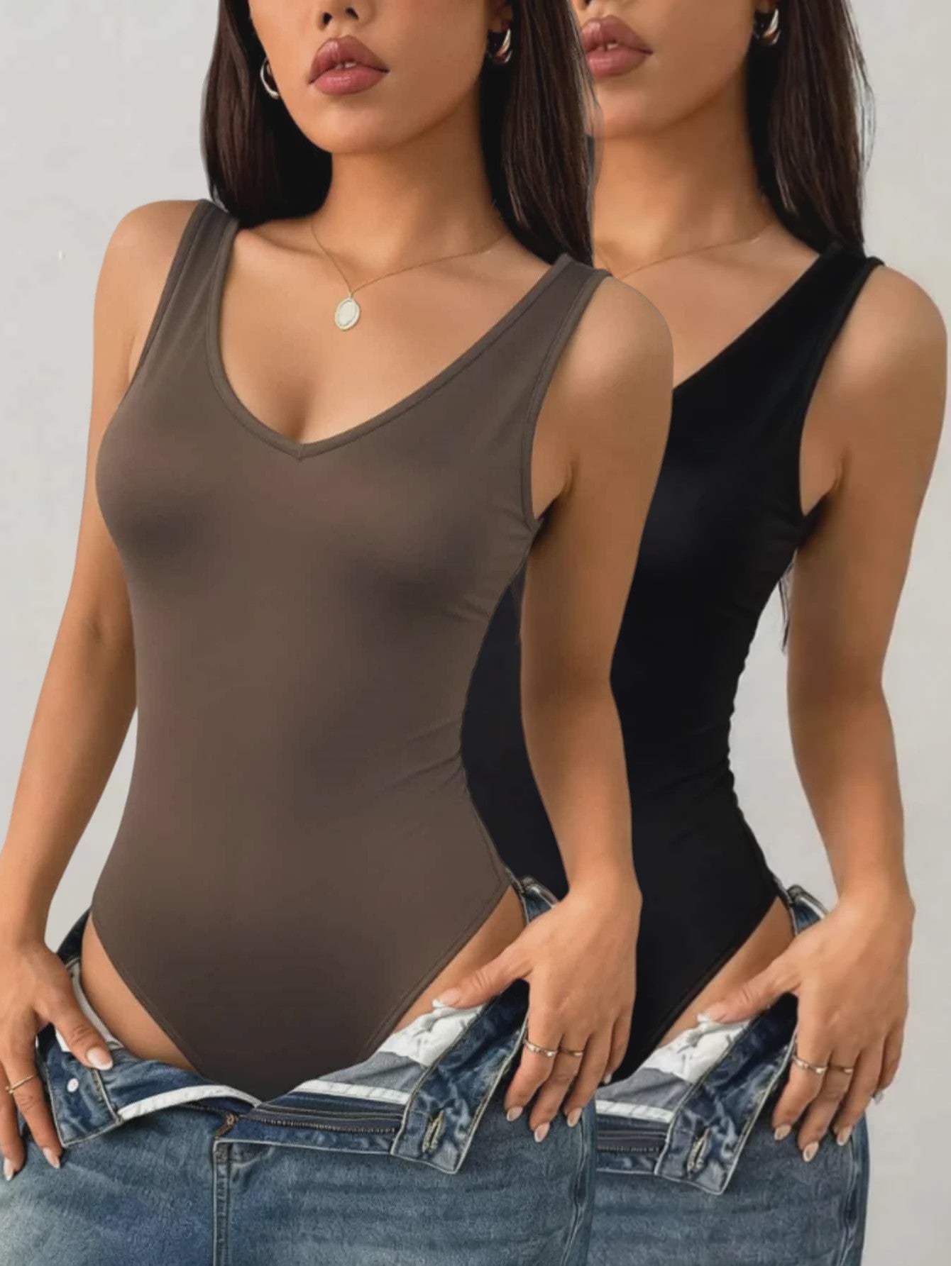 Dames Bodysuit met V-hals - 2-Pack - Mouwloos & Nauwsluitend