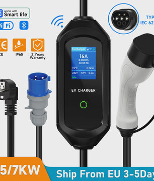Draagbare EV Charger 3.5/7KW Type 2, 16A Snel Laadkabel met WiFi & APP Controle