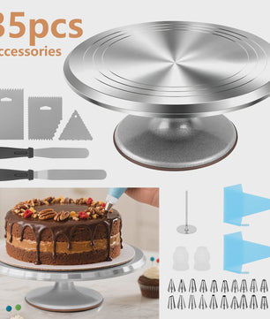 Professionele Taartdraaitafel Set - 12 Inch Aluminium Draaiplateau met Decoratiegereedschap