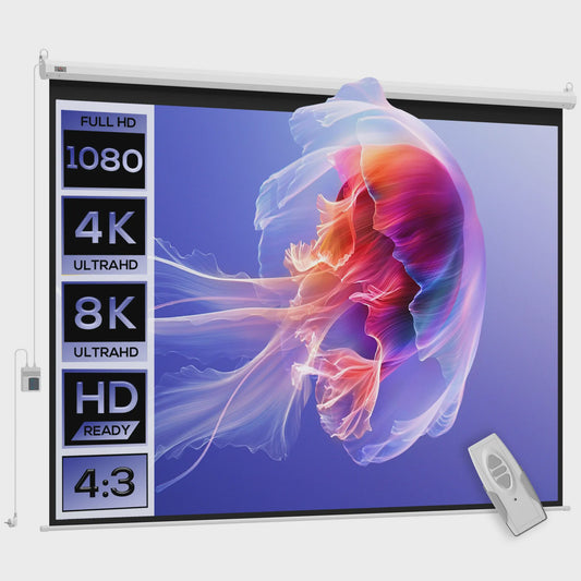 HOMCOM screen video projector 84 inches, 4:3 4K HD motorized and electric projection screen, tv and home cinema projection screen, wall mount or ceiling, order sign and remote control