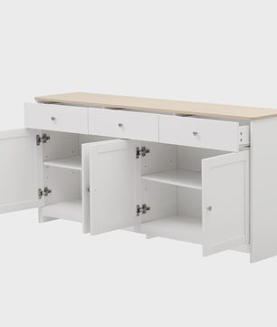 Witte Dressoir Kast met 4 Deuren en 3 Lades - Stijlvolle Opbergkast voor Woon- en Eetkamer