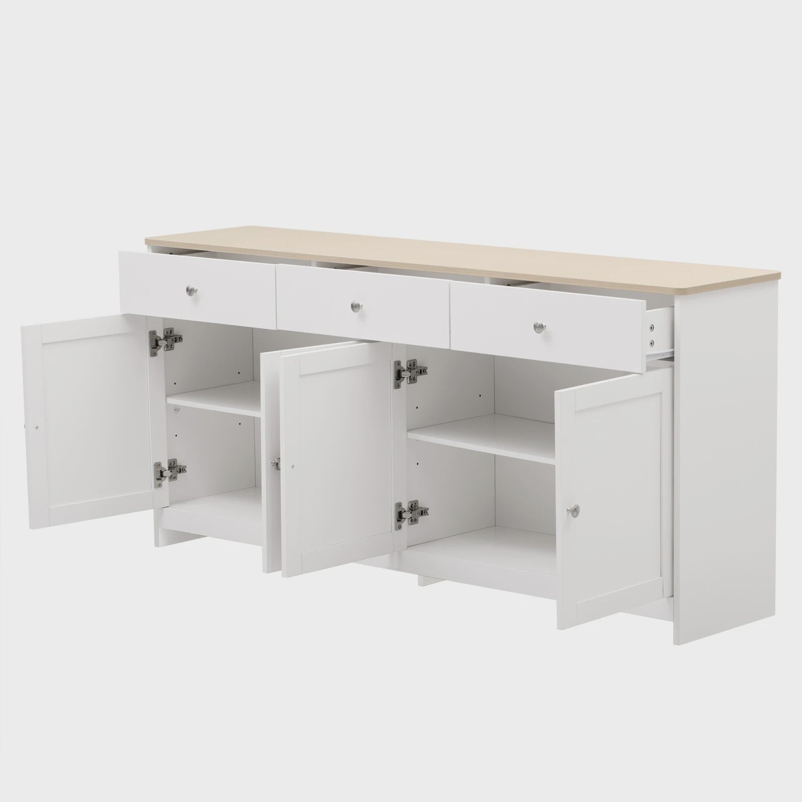 Witte Dressoir Kast met 4 Deuren en 3 Lades - Stijlvolle Opbergkast voor Woon- en Eetkamer