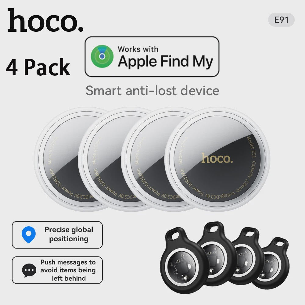 HOCO 4-Pack Anti-Verlies Tracker: GPS Locator voor Apple AirTag - Ideaal voor Sleutels, Portemonnee, Auto & Huisdieren