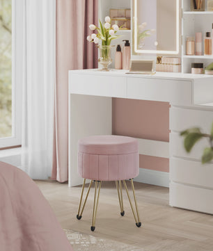 Verstelbare Fluwelen Poef met Opbergruimte en Metalen Poten - Elegant & Comfortabel