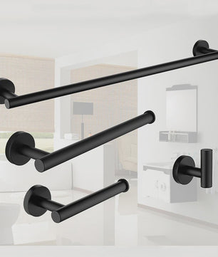 Zwarte RVS Wandmontage Set: Handdoekrek, Toiletrolhouder & Haakjes - Complete Badkamer Accessoires