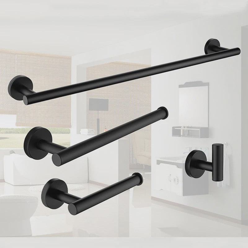 Zwarte RVS Wandmontage Set: Handdoekrek, Toiletrolhouder & Haakjes - Complete Badkamer Accessoires