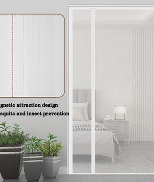 White side opening mosquito proof door curtain, magnetic suction design, invisible mosquito proof, no drilling installation