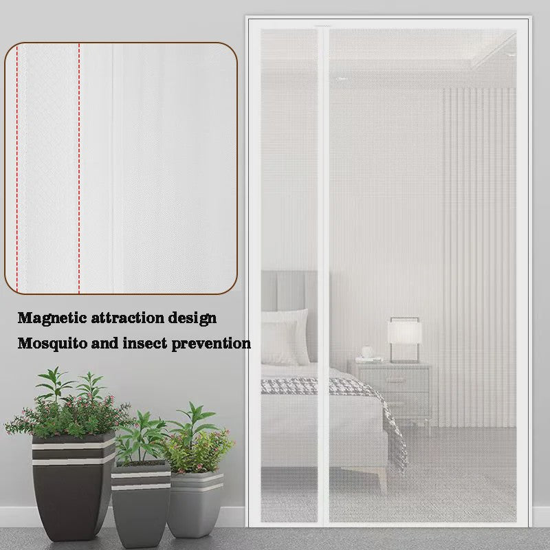 White side opening mosquito proof door curtain, magnetic suction design, invisible mosquito proof, no drilling installation